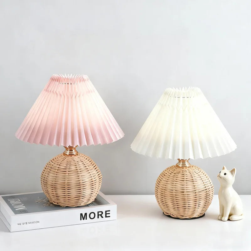 Beaded Shade Folded Wooden Lampshade Bedside Table Lamp Bedroom Creative Atmosphere Lamp Umbrella LED Night Light