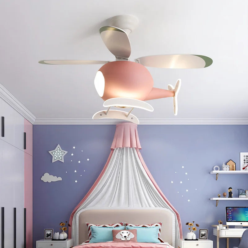 Modern Creative Cartoon Plane Fan Light Simple Decor LED Ceiling Lamp for Children's Room Beroom Led Fan Lights
