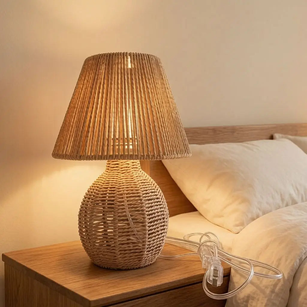 Beaded Shade Folded Wooden Lampshade Bedside Table Lamp Bedroom Creative Atmosphere Lamp Umbrella LED Night Light