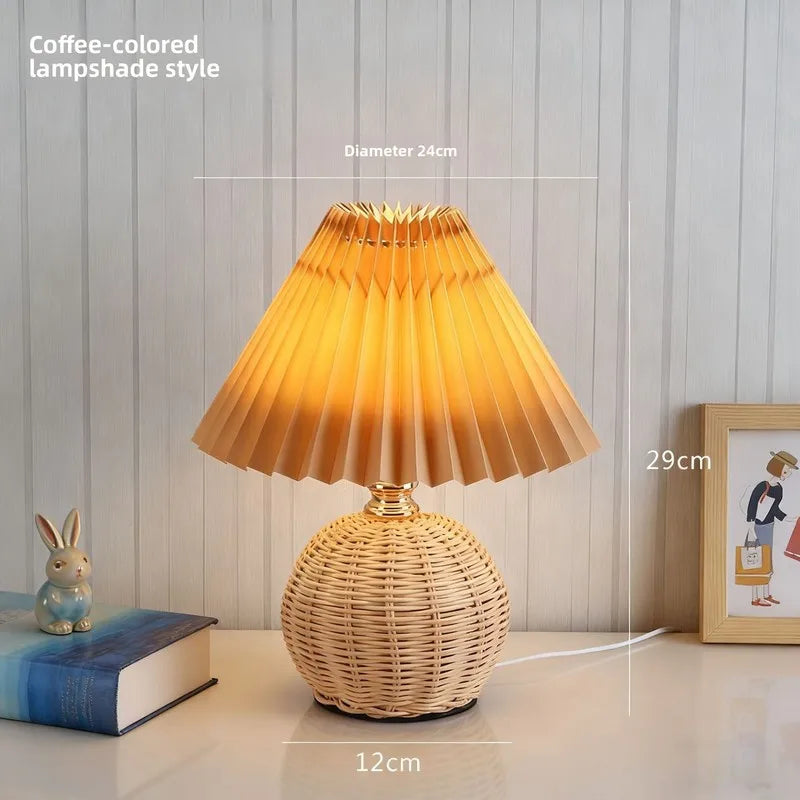 Beaded Shade Folded Wooden Lampshade Bedside Table Lamp Bedroom Creative Atmosphere Lamp Umbrella LED Night Light