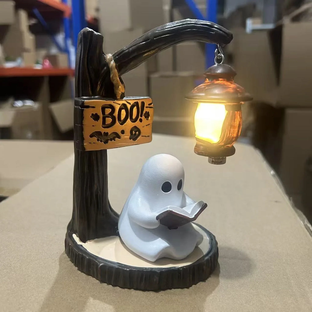 Ghost Reading Lantern 4.3x3.14x6.3 Inches Resin Spooky Night Light for Bookshelf Desk Home Office