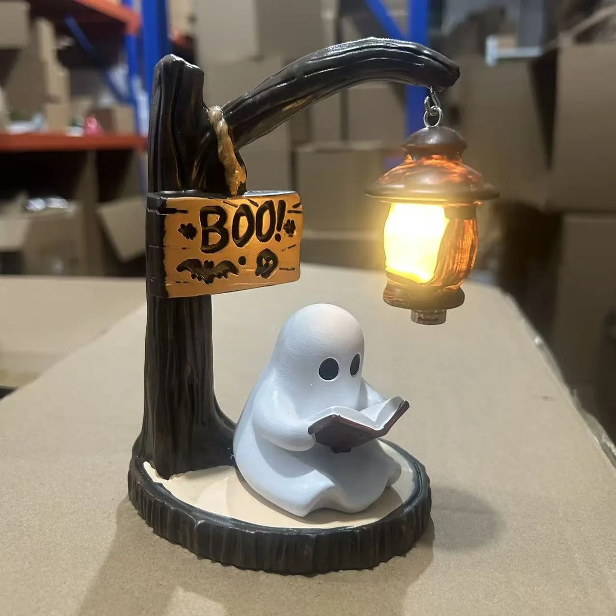 Ghost Reading Lantern 4.3x3.14x6.3 Inches Resin Spooky Night Light for Bookshelf Desk Home Office