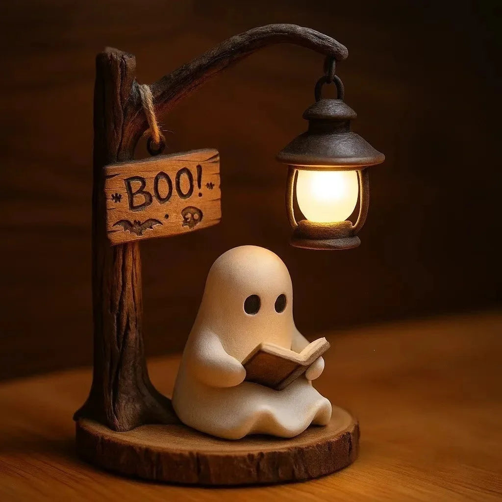 Ghost Reading Lantern 4.3x3.14x6.3 Inches Resin Spooky Night Light for Bookshelf Desk Home Office