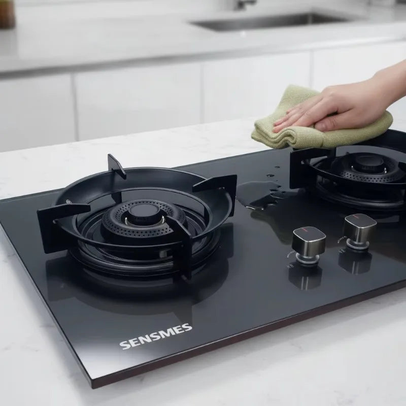 Black Tempered Glass Panel 2 Burner Built In Gas Hob Kitchen Cooking Appliance NG LPG Dual Fuel Gas Stove