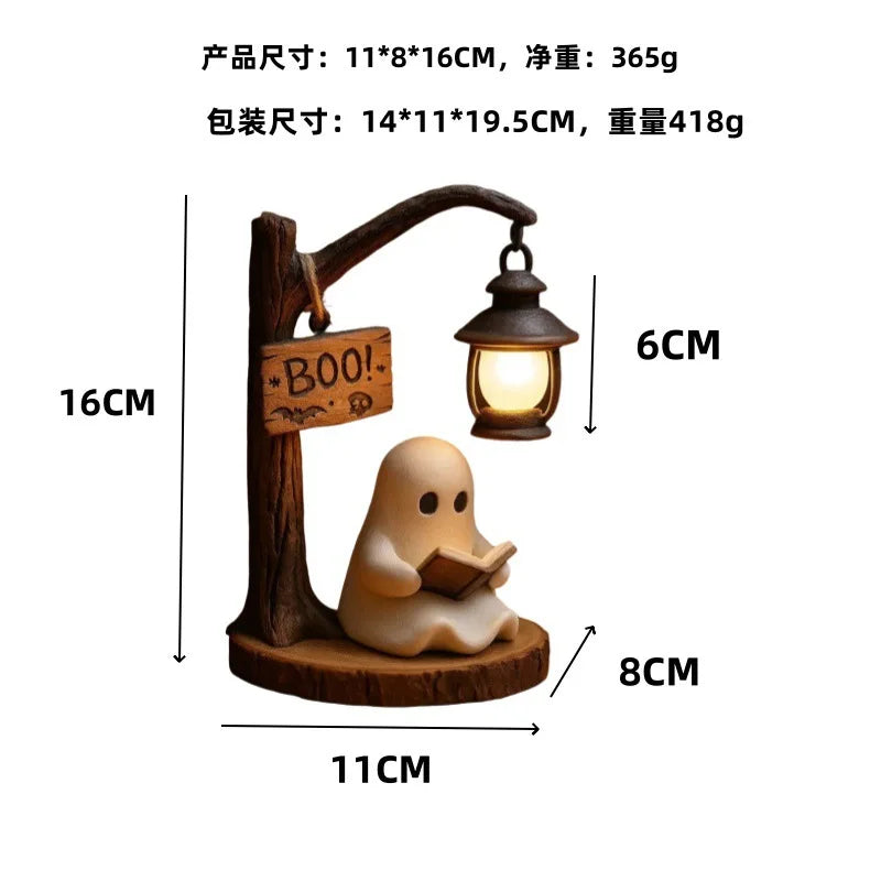 Ghost Reading Lantern 4.3x3.14x6.3 Inches Resin Spooky Night Light for Bookshelf Desk Home Office